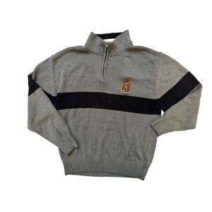 Vintage Red Tagman Y2K Sweater Mens Large Gray Knit Half‎ Zip Crest Patch Logo